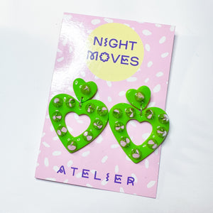 Brat Green Studded Heart Dangles