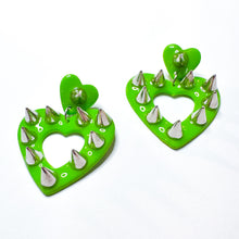 Load image into Gallery viewer, Brat Green Studded Heart Dangles
