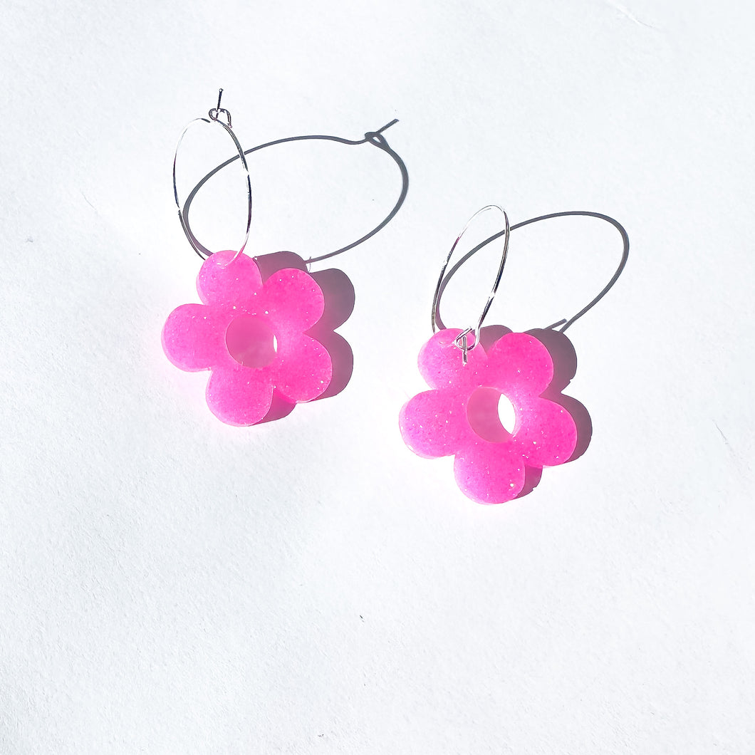 Pink Disco Cowgirl Daisy Dangle Earrings