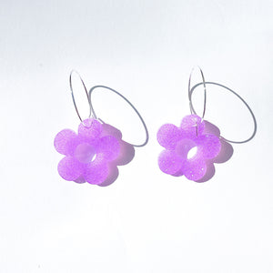 Purple Disco Cowgirl Daisy Dangle Earrings