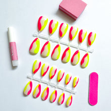 Load image into Gallery viewer, Neon Pink and Yellow Wavy French Press On Nails
