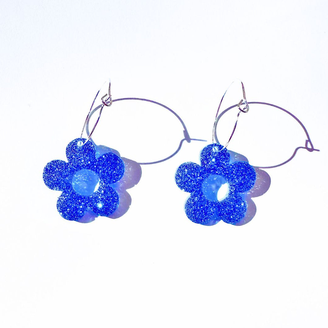 Blue Disco Cowgirl Daisy Dangle Earrings