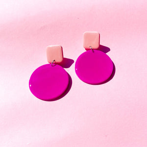 Colour Block'd Circle Earrings in Purple and Peach