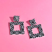 Load image into Gallery viewer, Retro Checker Square Dangle Earrings

