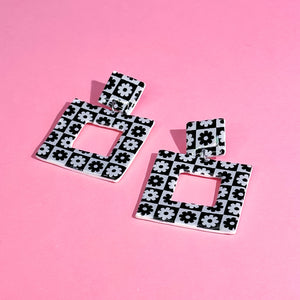 Retro Checker Square Dangle Earrings
