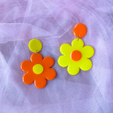 Load image into Gallery viewer, Gigantic Daisy Dangles in Yellow and Orange
