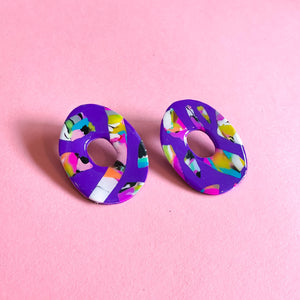 Cosmic Bowling Terrazzo Marble Oval Studs