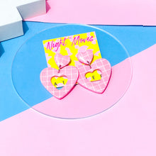 Load image into Gallery viewer, Mallrat Heart Dangles in Pink Grid
