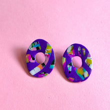 Load image into Gallery viewer, Cosmic Bowling Terrazzo Marble Oval Studs
